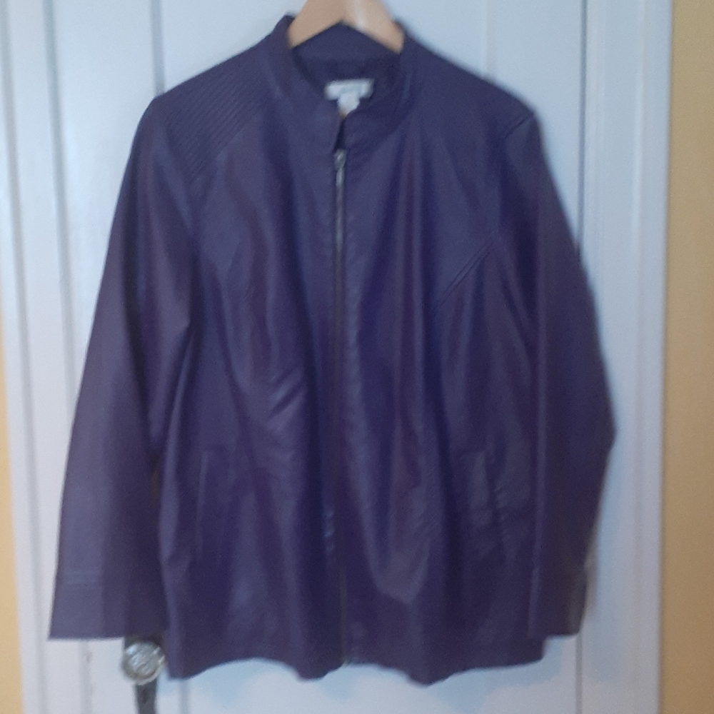 Purple vegan leather moto jacket
